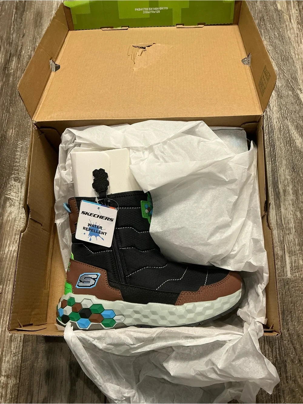 Skechers Minecraft Kids Black, Brown & Green Rain/Snow Boots Size 3.5
